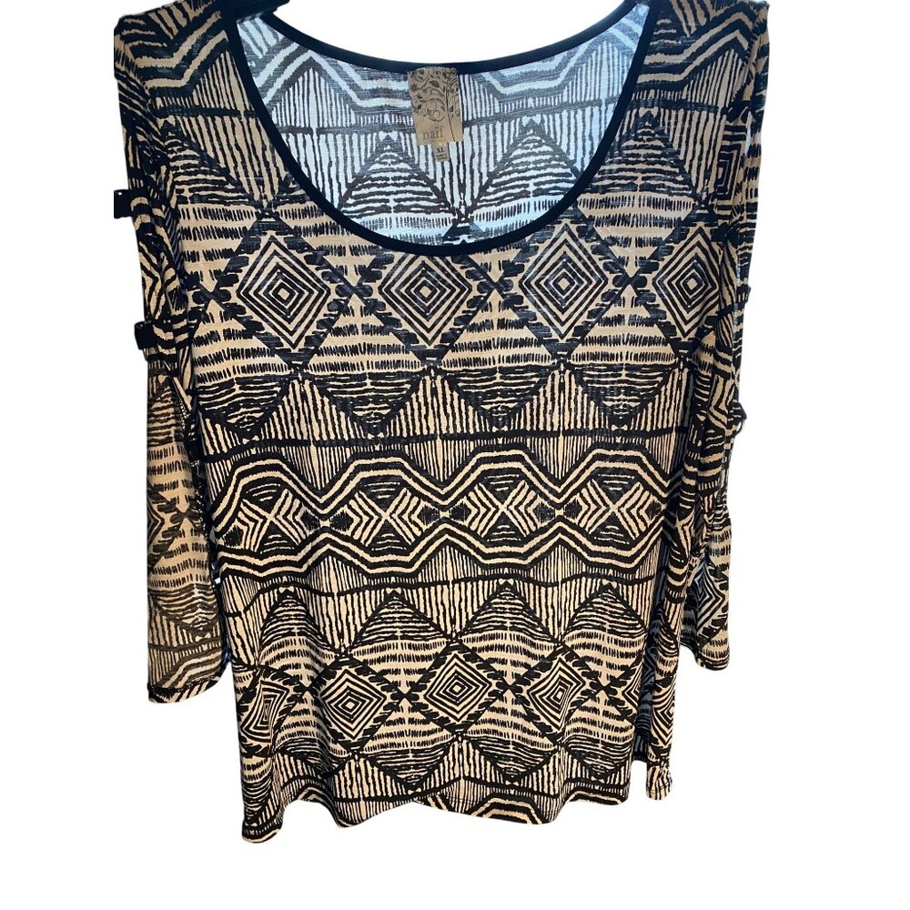 Naif XL Tribal Geometric Pattern Womens Top With Cut-Out Sleeves